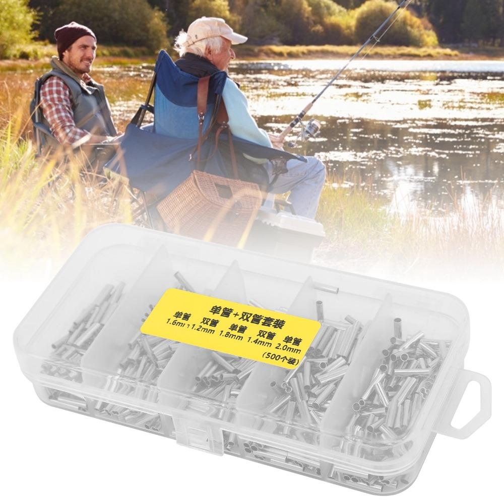500PCS Length 1cm Fishing Line Connectors Copper Fishing Crimp Sleeve Kit  for Fishing Line