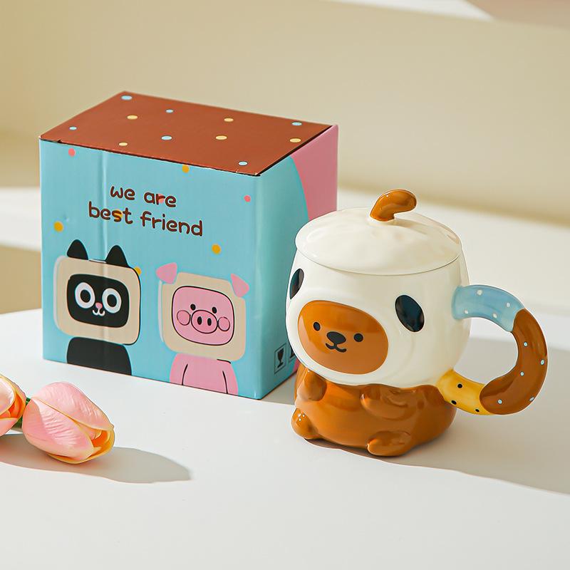 Cute cute cartoon piggy ceramic mug with lid for girls' birthday girlfriends practical souvenir gift box