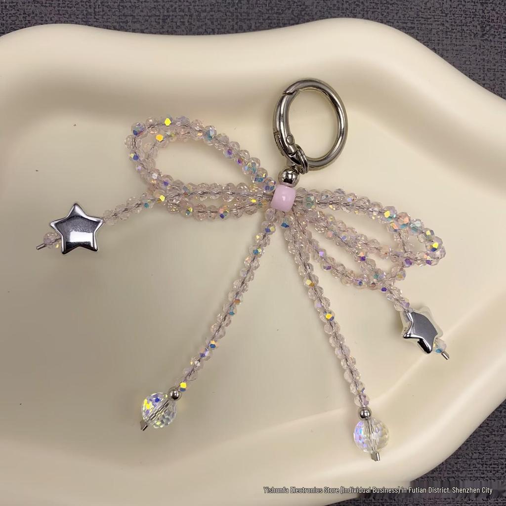 Autumn Winter Fluffy Bow Phone Chain with Beaded Lanyard for Universal Phone and Camera Cases