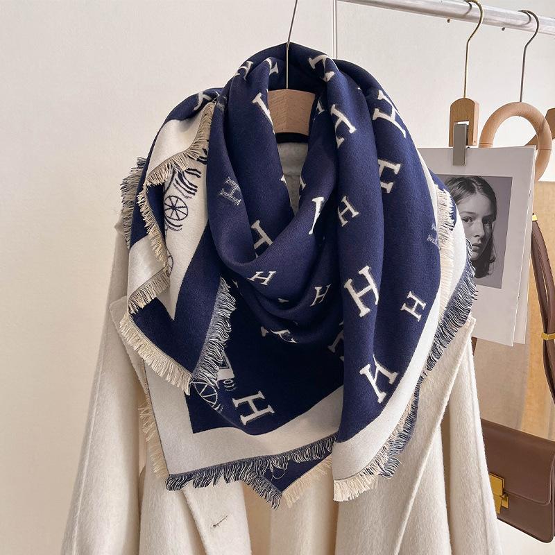 Scarf Women'S Letter Large Square Scarf Premium Thickened Warm Outer Cloak High-End Gift Shawl