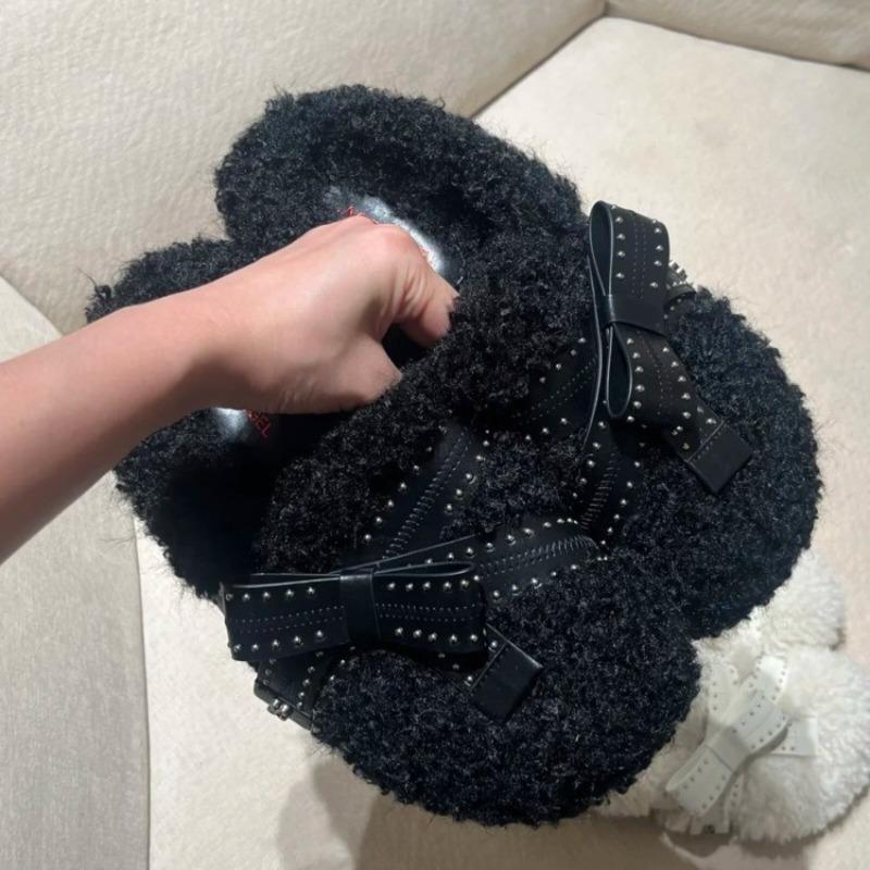 Retro thick-soled one-pedal slippers velvet cotton shoes autumn and winter design sense fashion casual fluffy shoes women's shoes