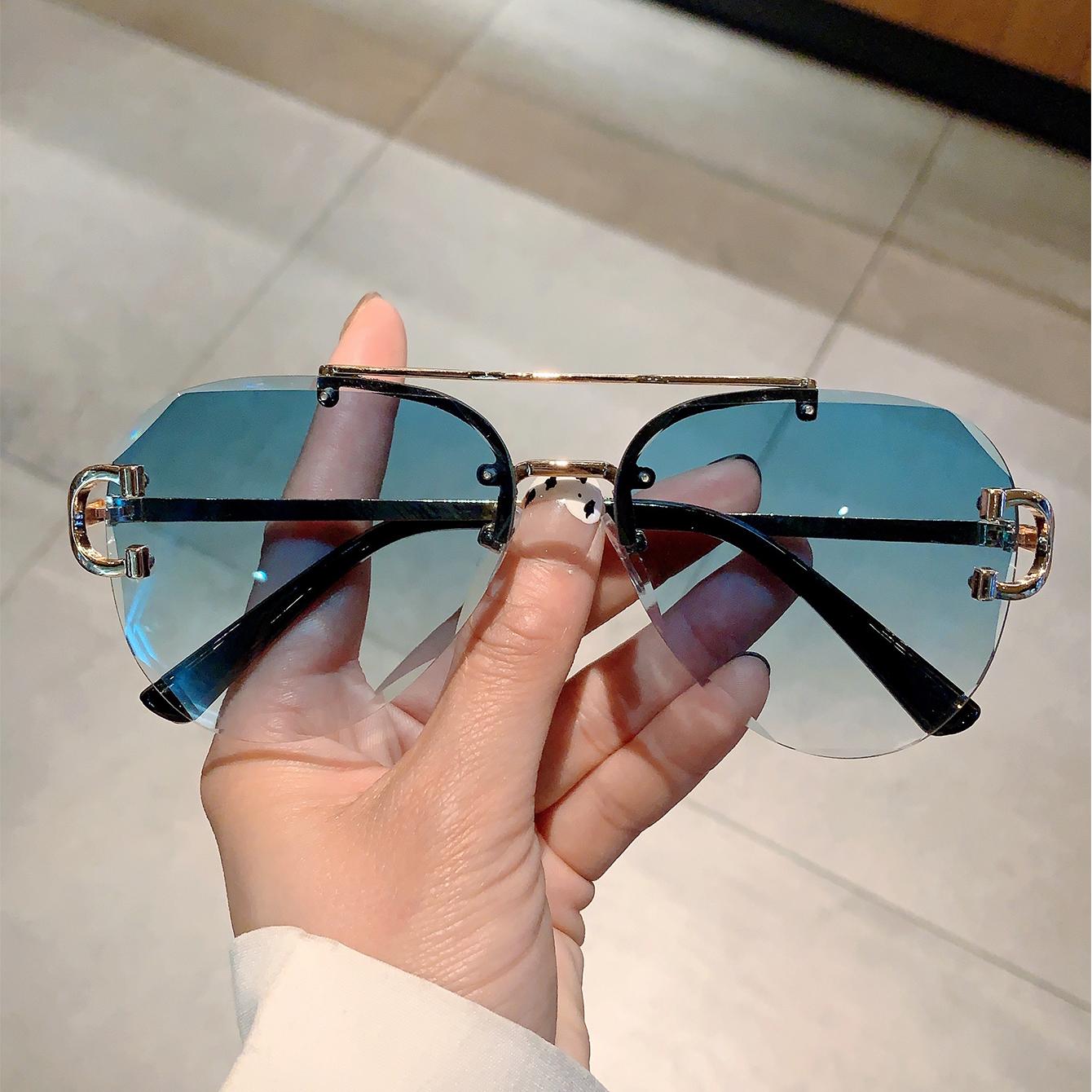 Exquisite And Exquisite Items Women's Vintage Rimless Sunglasses Men Classic Double Bridge Pilot Gradient Sun Glasses Stylish Trendy Brand Design Shades Cm