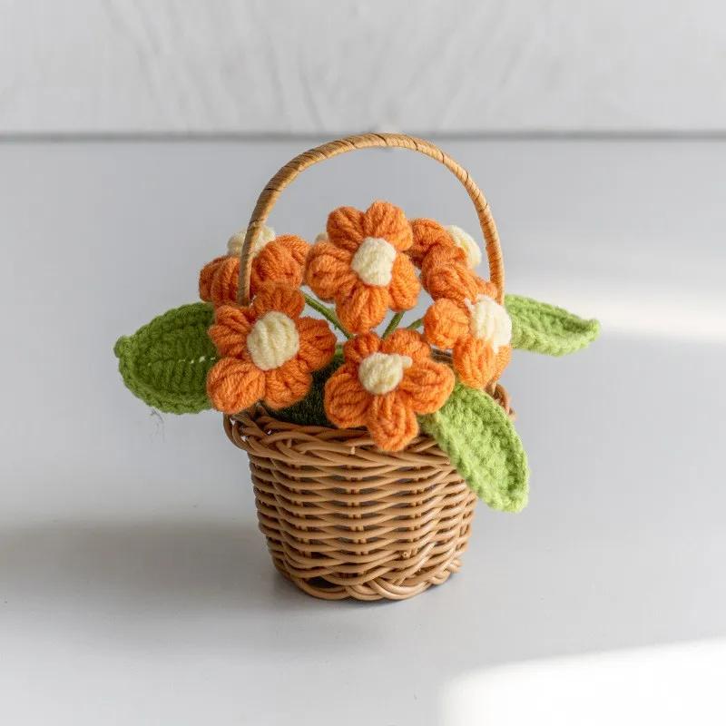 1PC Hand-knitted Sunflowers Decoration Crochet Flower Woven Potted Table Home Decor Ornament For Friends Gifts Wedding