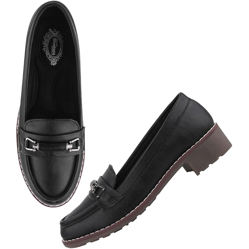 Shoetopia Upper Buckle Detailed Black Loafers For Women & Gilrs-Eu41