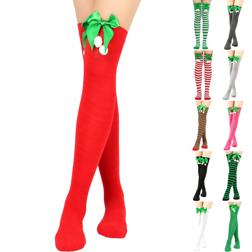 Women's Bowknot Christmas Stocking Pom-pom Socks Over-the-knee Socks