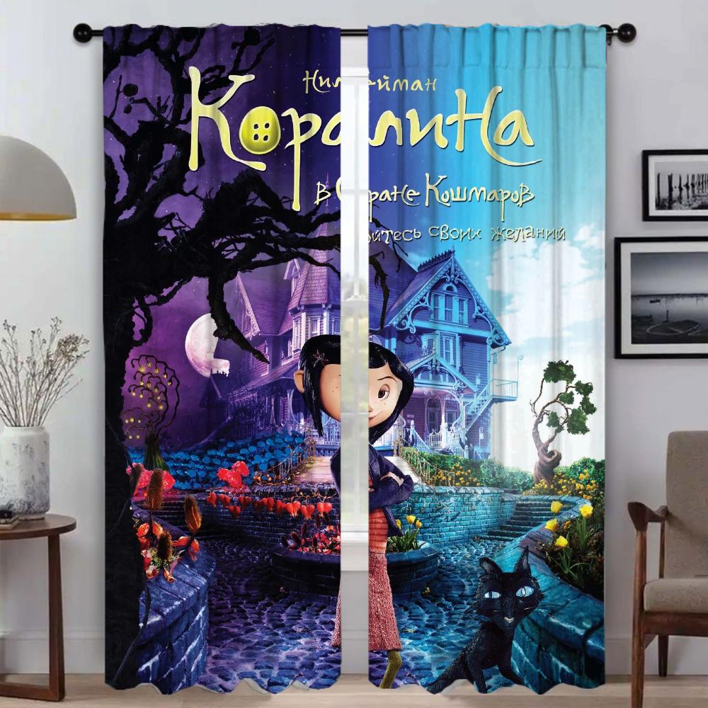 Window Curtain for Room 2 Panel Coralines Modern Living Room Curtains Halloween Decoration Partition Shades Tulle for Bedroom
