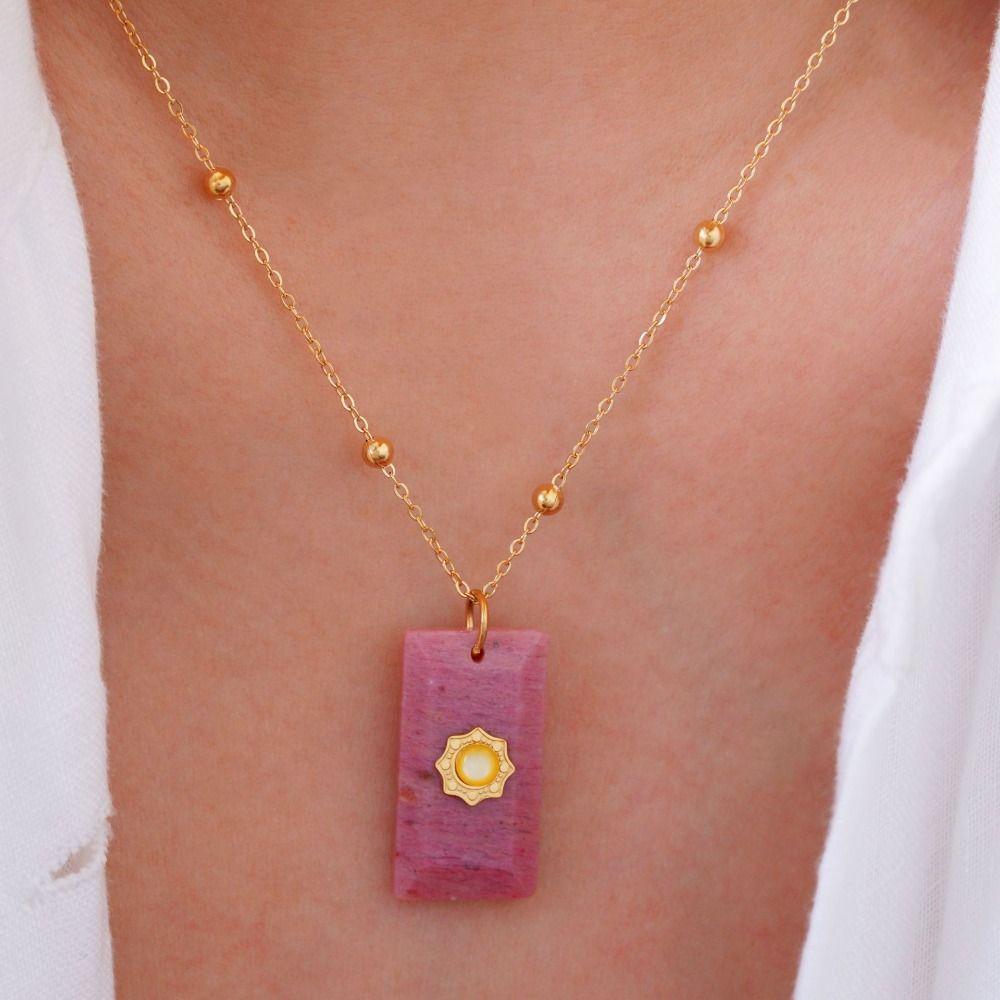 Pendant Square Neck Chain Vintage Sweater Chain Korean Chic Sun Stone Necklace  Women