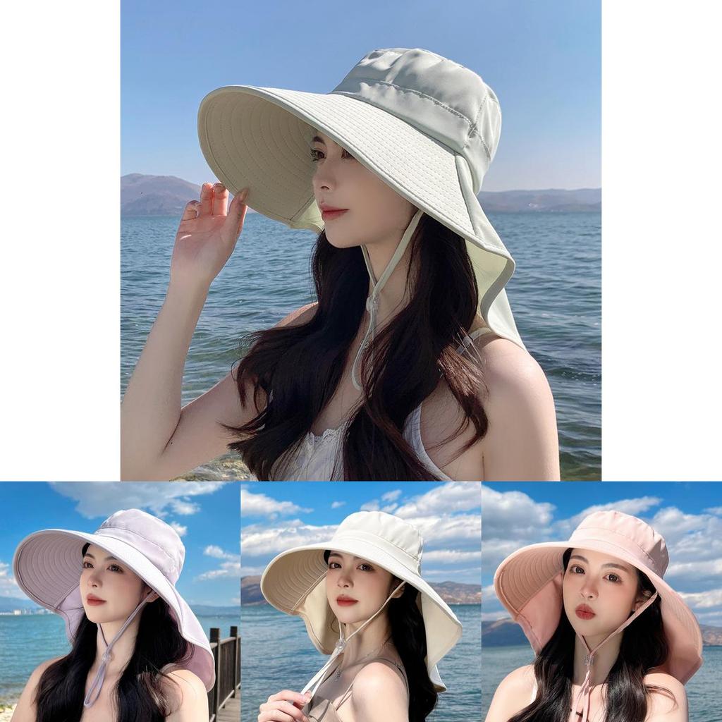 Summer Outdoor Uv Protection Wide Brim Hat For Women With Ponytail Hole Fashion Sun Hat
