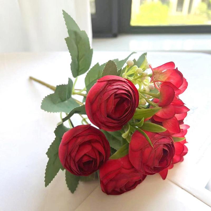 Nordic Rose Spring  Tea Bud Embroidered Ball Small Handle Flower Simulated Flower Silk Flower Wedding Photography Home Decoration Hand-held Flower