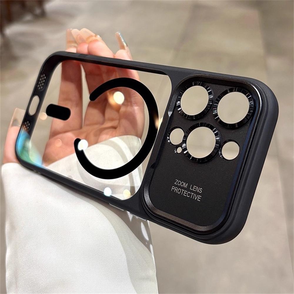 Luxury Magnetic Metal Lens Bumper Protection Case For 17 16 15 14 13 Pro Max Plus For Magsafe Acrylic Translucency Cover