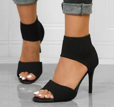Fashion Shoes Woman 2024 Trend Women's New Designer Knitted High Heel Sandals Square Toe Thick Heel Sandals Women's Sexy High Heels