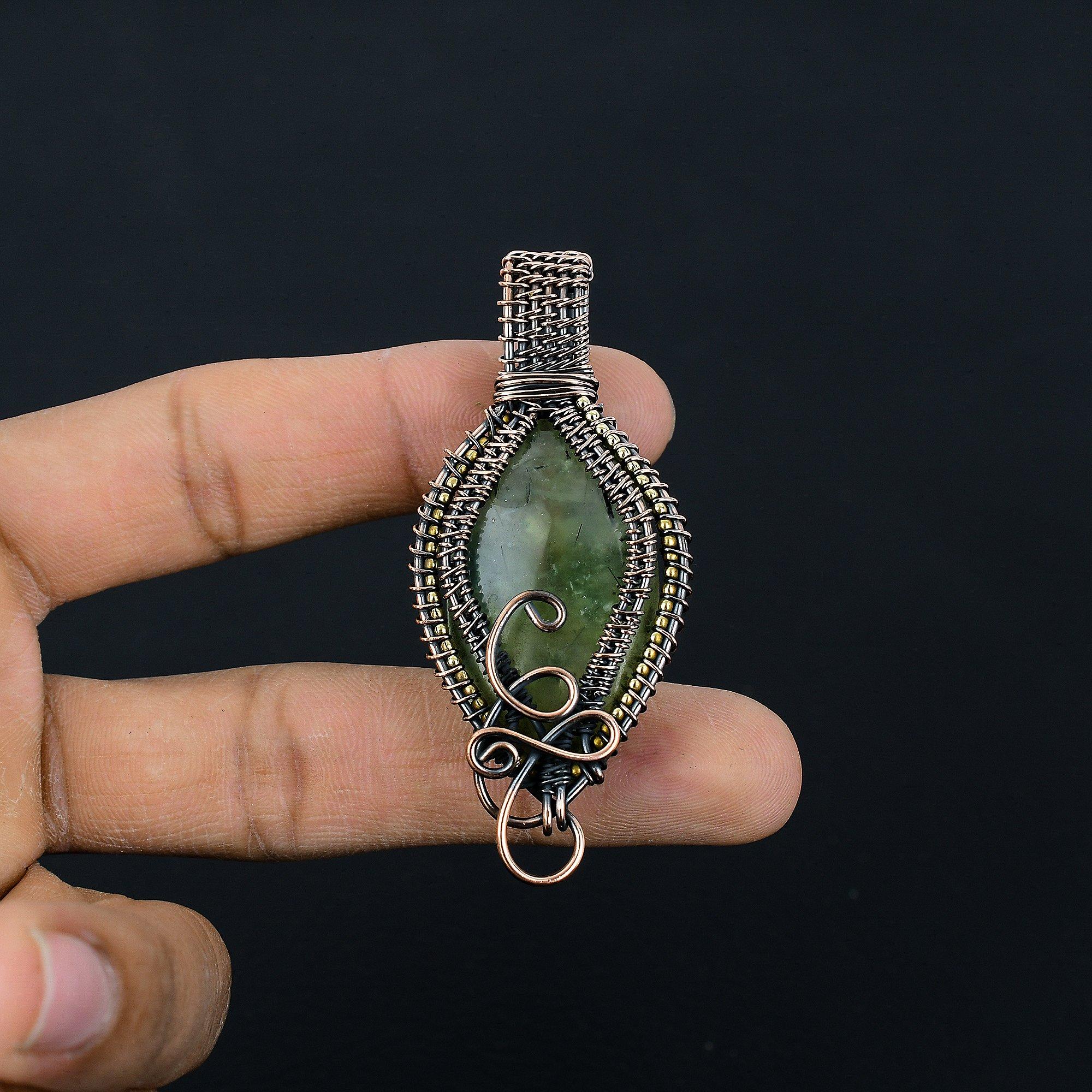 

Prehnite Jewelry, 999 Copper Wire Wrapped Pendant Handmade Gemstone Jewelry, Gifts For Wife Brand New Pendant 2.55 Inches