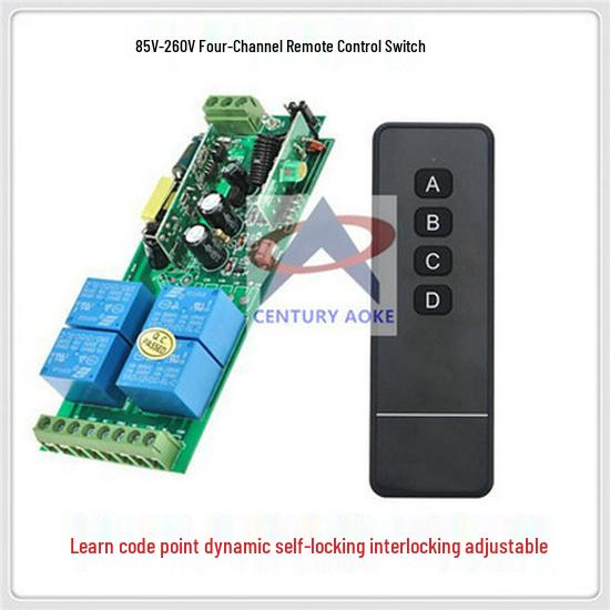 220V AC Wireless Four-Way Remote Control Switch Kit with Four-Button Transceiver Wireless Remote Control Switch