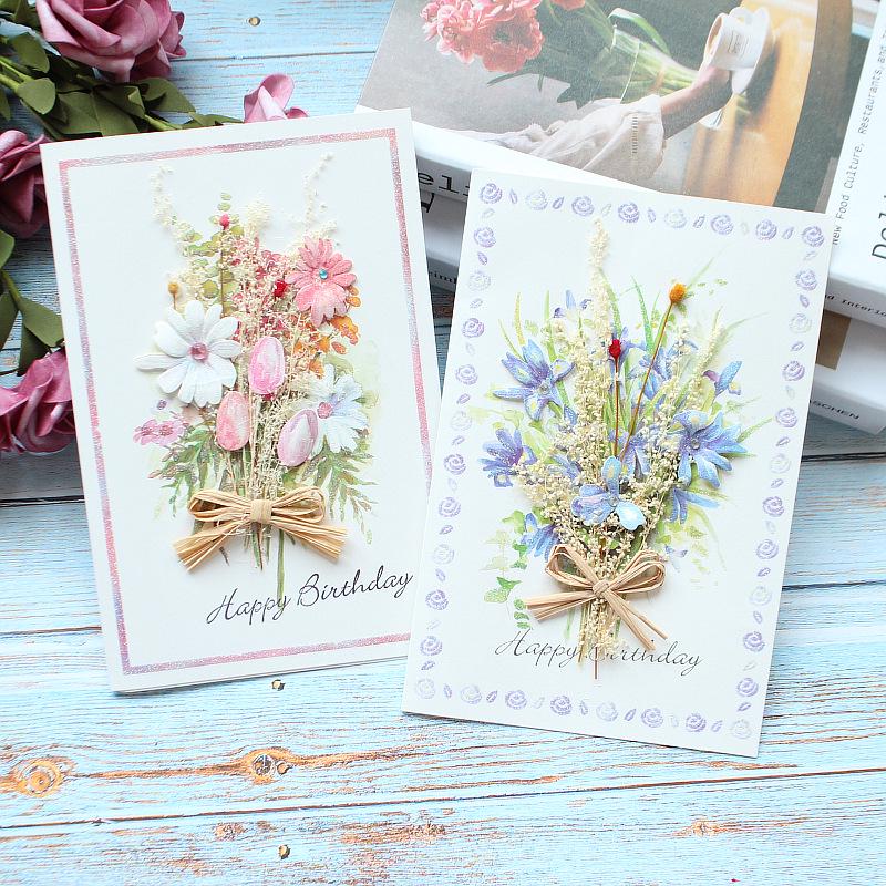 Exquisite Handmade Thank You & Birthday Card with Dried Flowers for Teachers