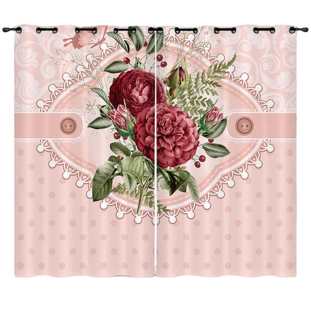 Curtain Flower Rose Simple 3D Digital Printing Blackout Curtain Punching
