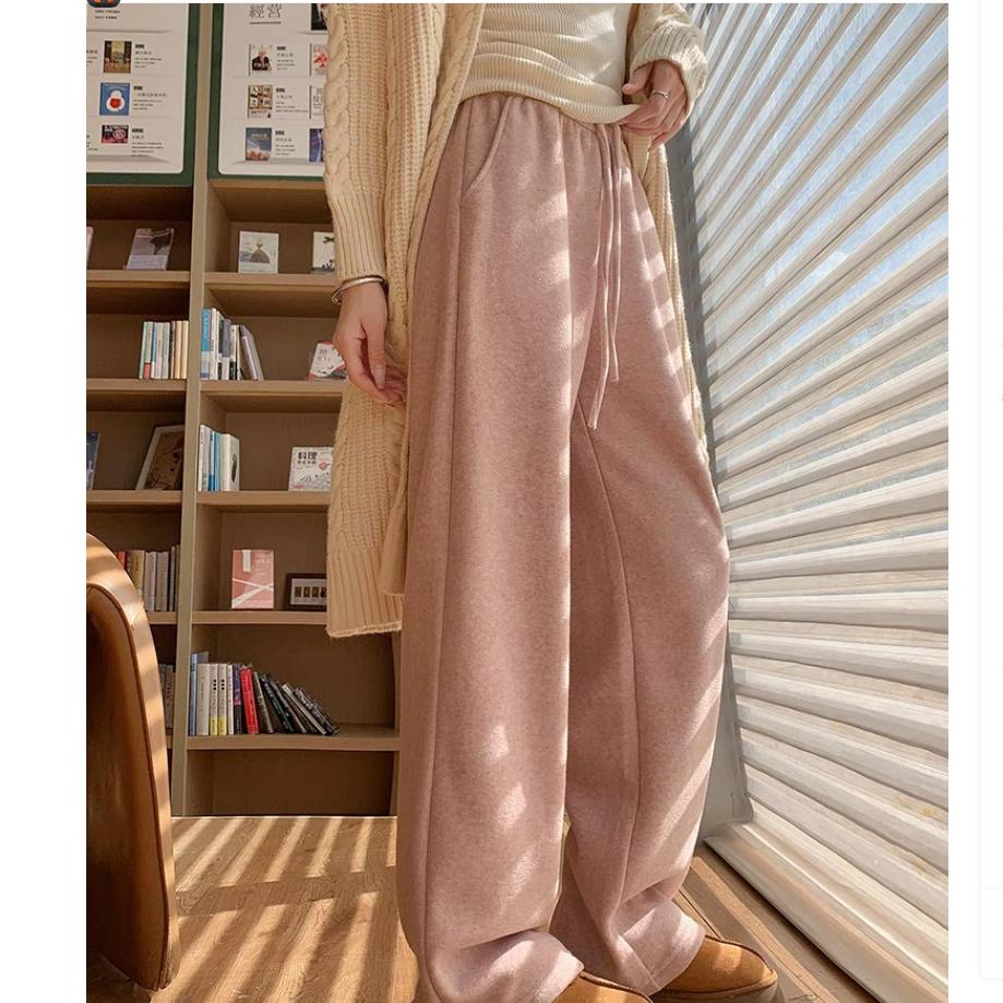 Plus Velvet Wide-leg Pants Women's Autumn and Winter High-waist Loose Casual Straight Glutinous Rice Towel Pants