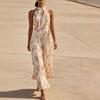 Summer New Elegant Flowy Halter Neck Printed Dress, European American Vacation Style Beach Dress for Crossbody