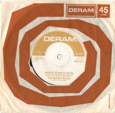 7-Zoll Schallplatte MOODY BLUES - Nights In White Satin DM161 Deram 1967 Deutschland Rock Gebraucht