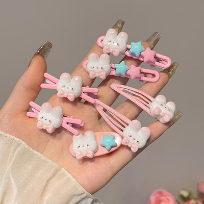 5 Stück Mädchen Haarspange Cartoon Hase Stern Dekor Haarspange Keine Kopfhaut Seitenpony Haarspange Kindliche Haaraccessoires
