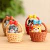 Cute Basket Cat Ornament Miniature Kitten Figurines Statue for Kids Children Baby Birthday Gift Room Garden Car Home Decoration