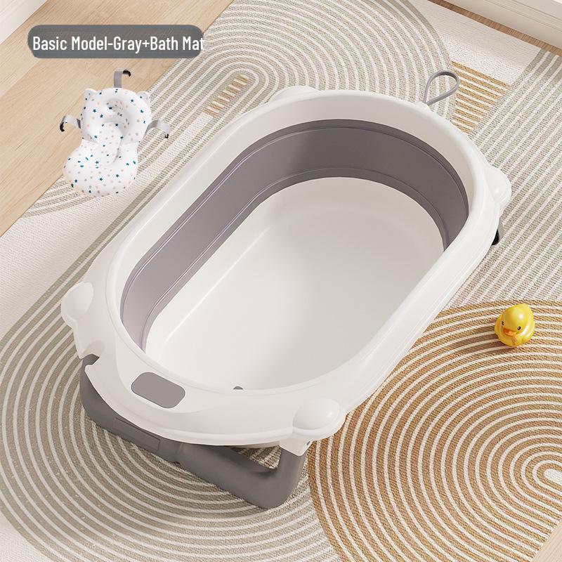 Temperature-Sensitive Folding Baby Bath Tub with Mat, PP + TPE Materials