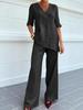 2026 European Cotton Linen Women's Casual Solid Color Two-Piece Set