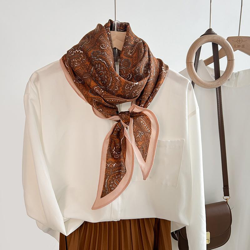 Retro abstract printing simulation silk single-layer parallel towel high-end sense niche personalized clothing matching silk scarf