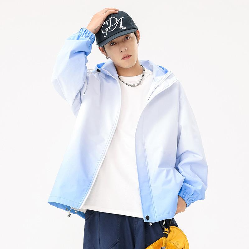 Wiosna i Jesień Nowa Kurtka z Kapturem Męska Zmiana Stopniowa Outdoorowa Wodoodporna i Wiatroodporna