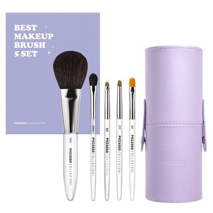 

Piccasso Best Makeup Brush Set of 5 + Purple Cylinder Case, Korean
