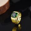 Emerald Men's Bold Ring: Four-Claw Square Cut with Diamond Accents