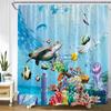 Octopus Sea Turtle Shower Curtain Watercolor Animal Dolphin Tropical Fish Coral Underwater Landscape Curtains Bathroom Decor Set