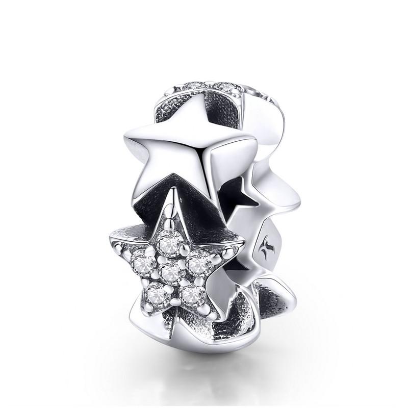 WOSTU 925 Silver Stopper Spacer Beads Cat Feather Round Charm Fit Bracelet Bangle DIY Jewelry Accessories