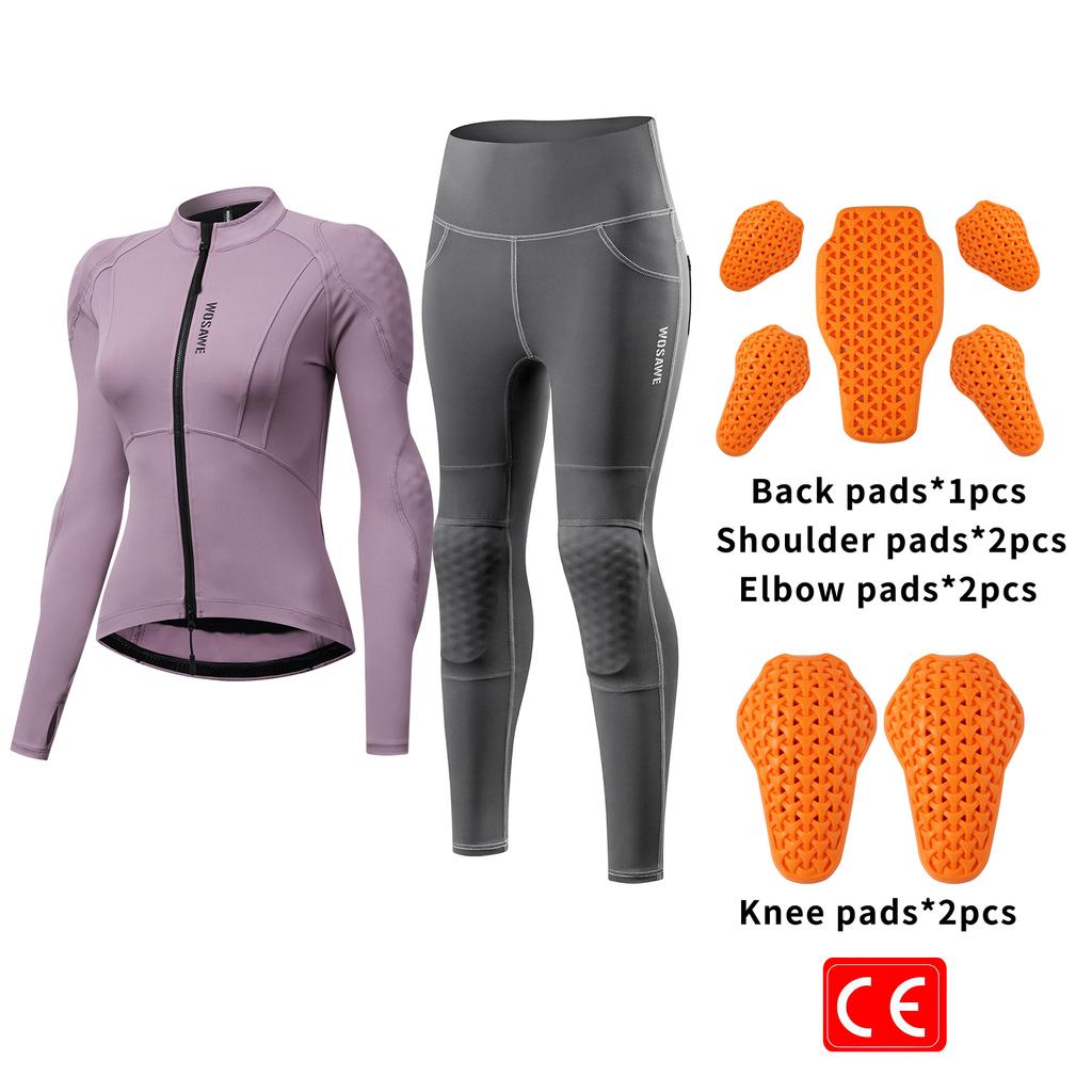 WOSAWE Women's Motorcycle Clothing Slim High Elastic Motorcycle Shirt Pants Full Body Soft Armor Protection Suit