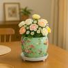 5 Inches, Lily Green Metal Plant Pot with Saucer Plate | Indoor Outdoor Home Decor Item for Garden Plants Flower, Balcony, Patio, Living Room,