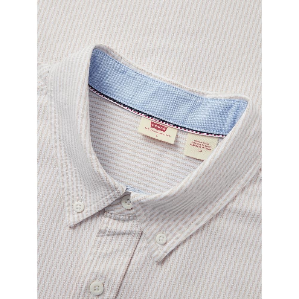 Levis Loose Casual Striped Soft Comfortable Polo Long Sleeve Shirt Men Shirts Brown White 0017V-0008