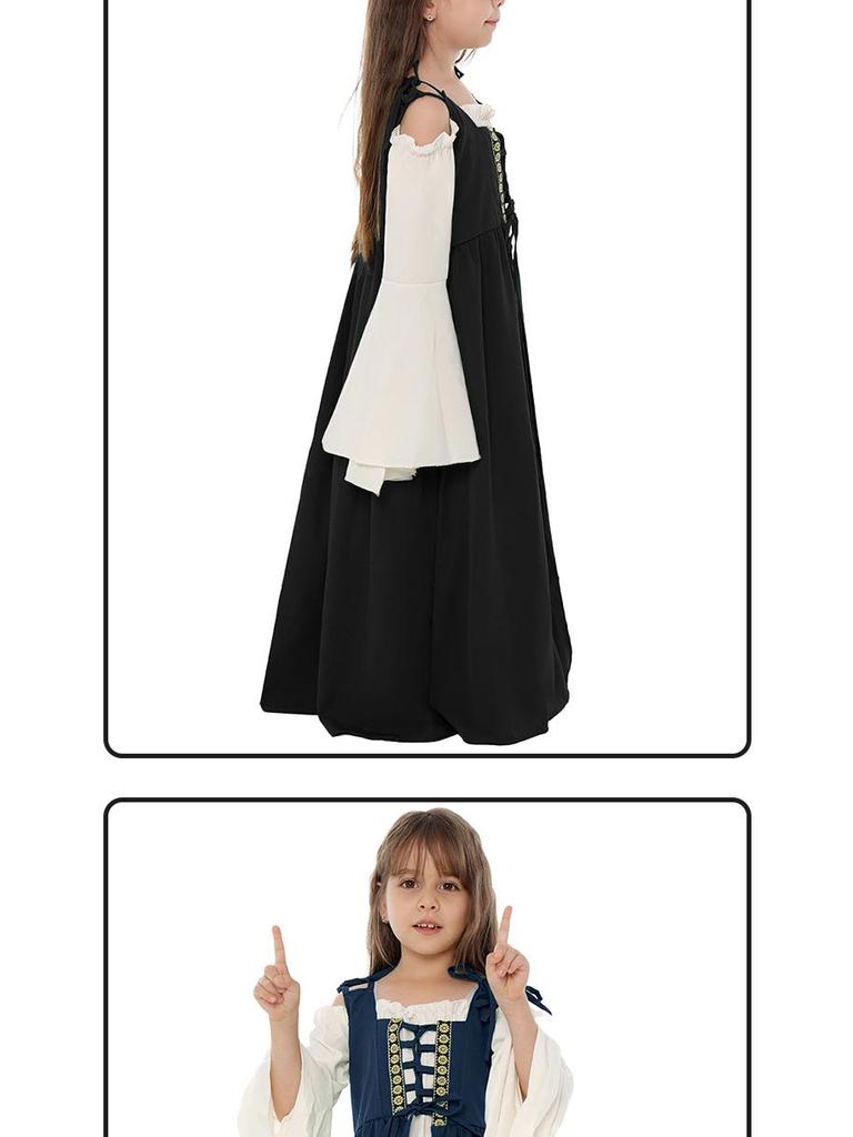 European & American Square Neck Lace-Up Corset Medieval Renaissance Costume Dress