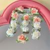 4Pcs Girl Hairpin Hand-Sewn Fabric Flowers Hair Clip with Green Leaves Side Clips Hair Accessories Spring Wear