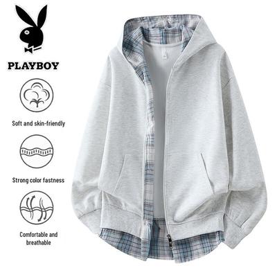 Men's Faux Two-Piece Hooded Zip-Up Sweatshirt