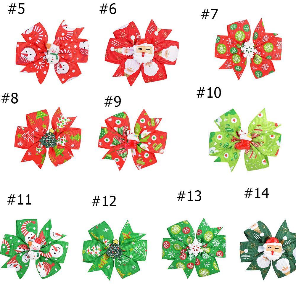 Christmas Barrettes Hair Accessories Printed Hair Clip Christmas Hair Bow For Kids Girls With Clip