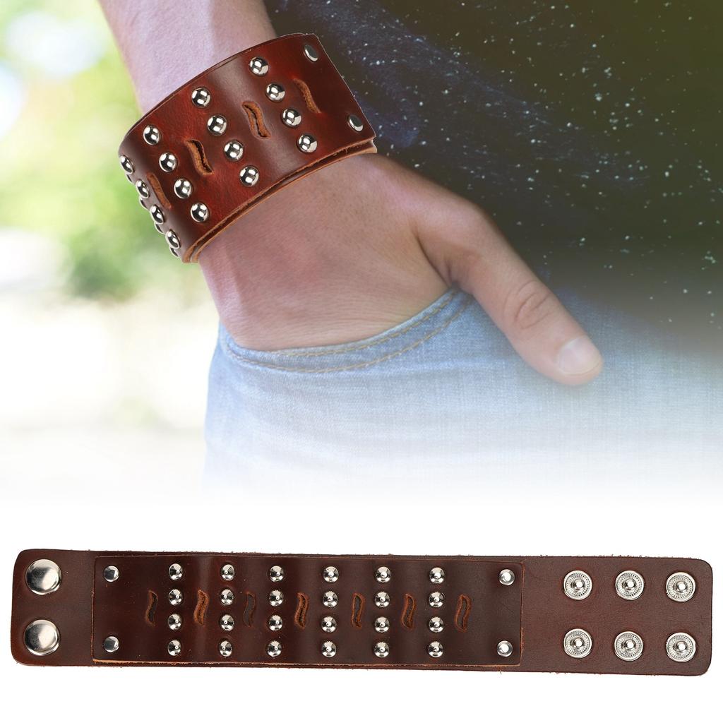   Bracelet Split Leather   Snap Button Rivet   Vintage Wrist Jewelry(Black )