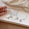 Romantic Pink Crystal Heart Pendant Bangles For Women Silver Color Small Square Bead Bow Bracelet Good Friend Jewelry Gift