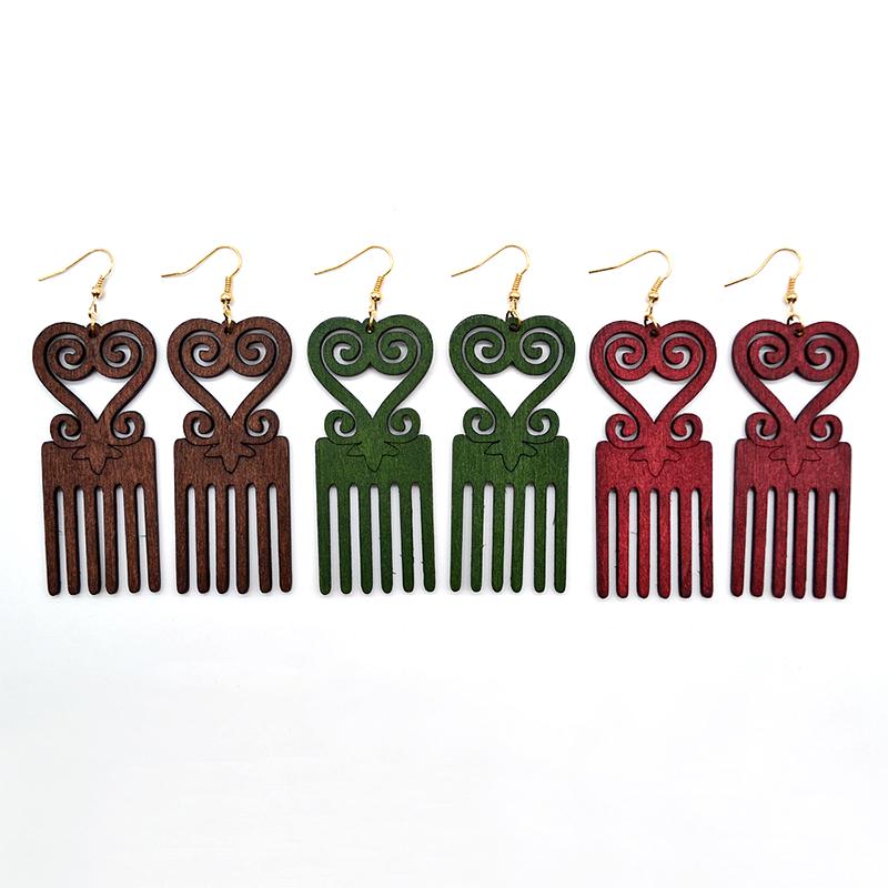 Fashion Women Girls African Water Drop Beautiful Dangle Earring 1Pair Wedding Party Wood Hollow Organic Round 36 Colors Jewelry Gifts Brown Exquesite