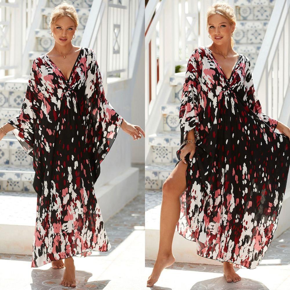Oversized Bikini Cover-ups Boho Loose Maxi Dress Casual Long Dress Beachwear For Women