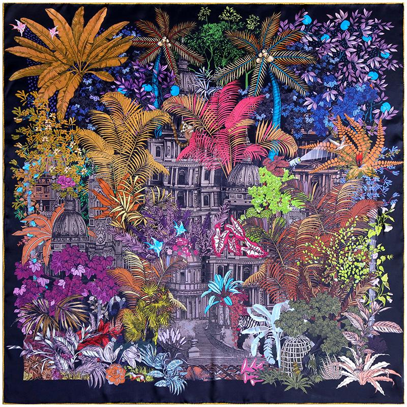 Sintra Garden Temperament Satin Silk 110 Square Scarf Versatile Scarf Women s Mulberry Silk Shawl 110*110CM