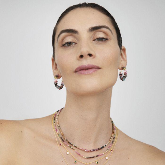 Boucles D'oreilles En Argent 925 Luxenter Avec Tourmaline Multicolore Finie En or Jaune 18K - Salblai