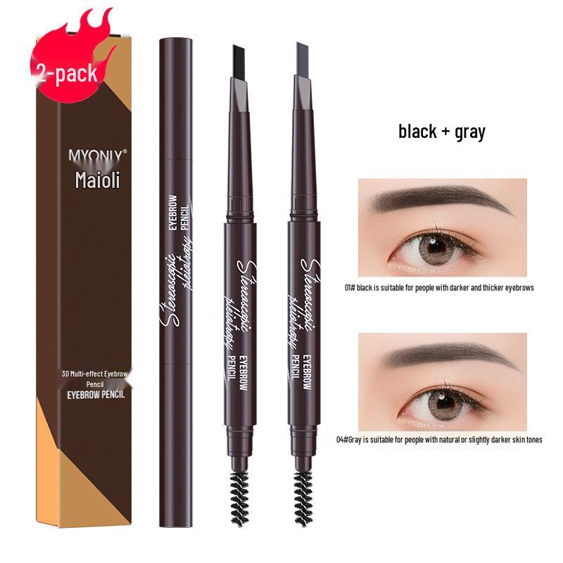 Maiouli 3D Smudge-Proof Multi-Effect Eyebrow Pencil - Beginner-Friendly Double-Ended Triangle Shape.