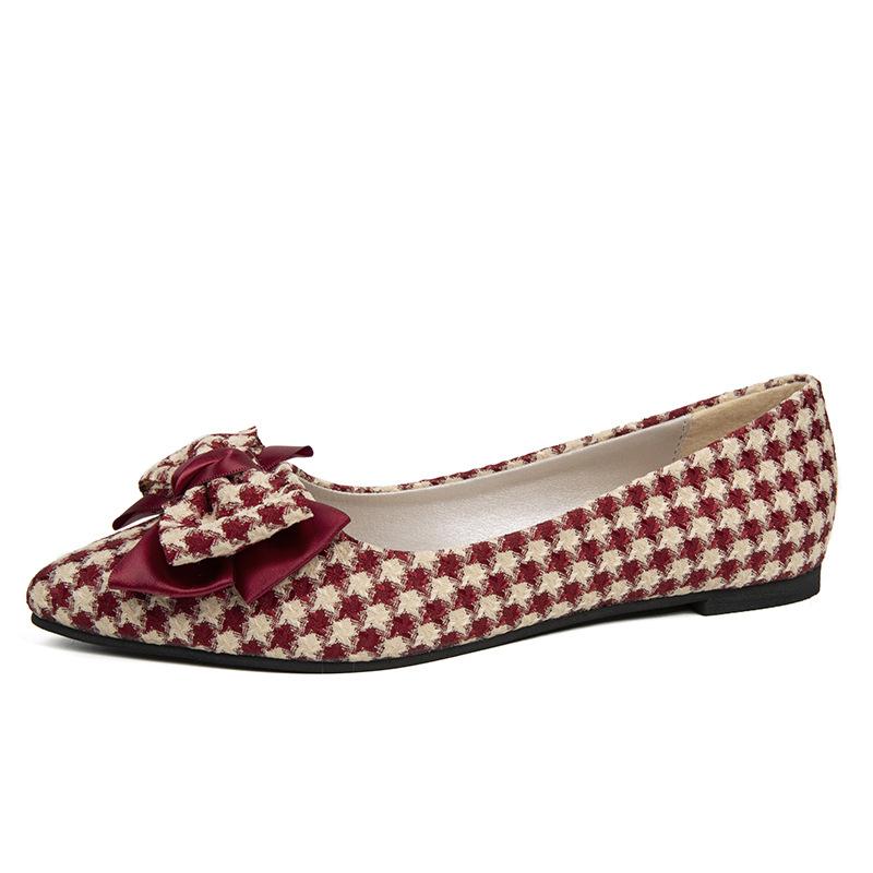 

Qiandongge туфлі на плоскій підошві жіночі 2025 весна новинка корейська версія прості з бантом гострий носок з неглибоким вирізом туфлі Doudou 40 червоний