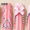 Long Rectangular Nails 24Pcs French Tip Press On Nails, 3D Pink Bow Rhinestone Fake Stick-on for Women, Removable Full Cover Glue At Home Nail