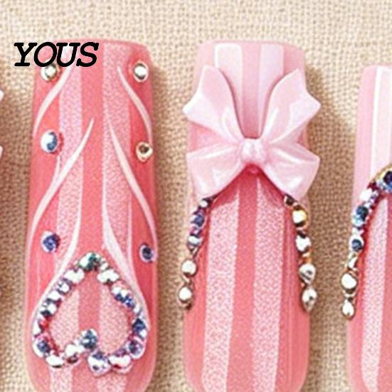 Long Rectangular Nails 24Pcs French Tip Press On Nails, 3D Pink Bow Rhinestone Fake Stick-on for Women, Removable Full Cover Glue At Home Nail