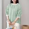 ZANZEA Women Casual Round Neck Half Sleeve Grid Print Blouse